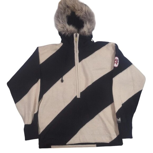 Dale of Norway New Wool Fur Trim Hoodie Zip Striped Quiet Luxury Ski Preppy Sz M - Picture 1 of 9